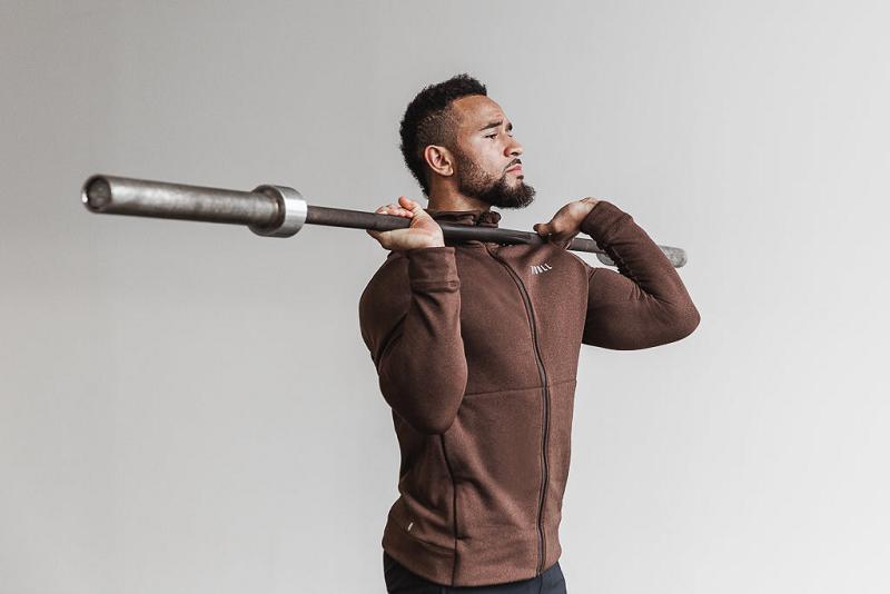 Men's Nobull Performance Zip-Up Hoodie Brown | SG E2510B